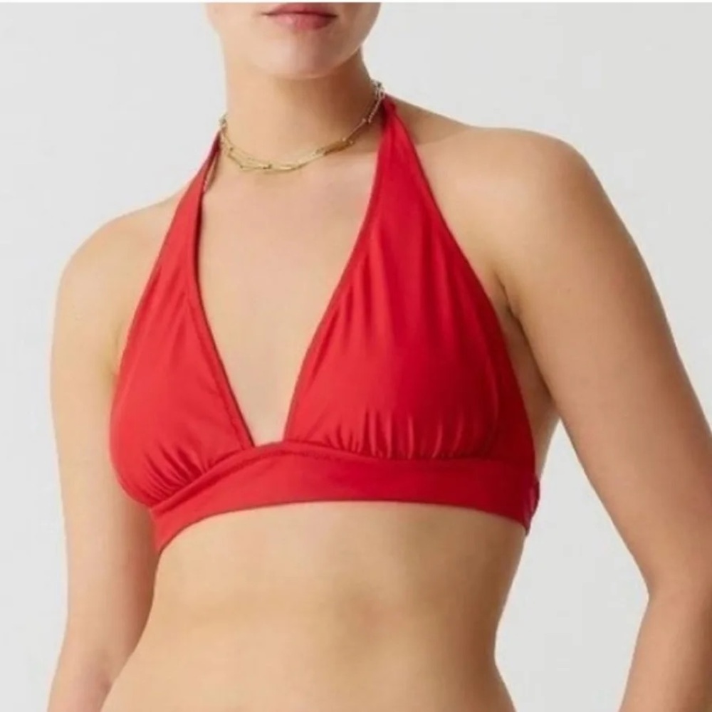 J. Crew Red Halter Bikini Top with V-Neck NWT